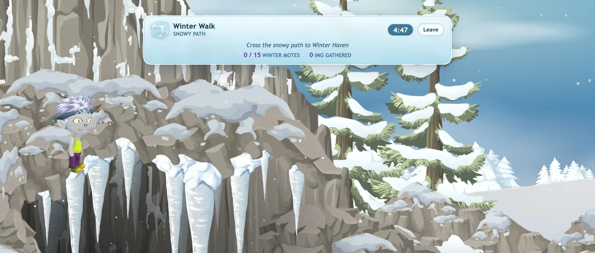 Winter Walk: snowy cliffs and icicles.